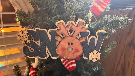 Snow Reindeer Ornament with Tealight Nose – 3D Layered Wood Christmas Tree Decor – Rustic Winter Holiday Hanging Decoration
