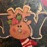 JOY Reindeer Ornament with Tealight Nose – 3D Layered Wood Christmas Tree Decor – Rustic Holiday Hanging Decoration