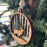 Deer Duo Ornament Set – 2-Piece Layered Wood Wildlife Ornaments – Rustic Buck and Mama & Baby Deer Christmas Tree Decor