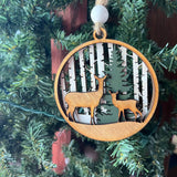 Deer Duo Ornament Set – 2-Piece Layered Wood Wildlife Ornaments – Rustic Buck and Mama & Baby Deer Christmas Tree Decor