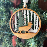 Layered Wood Deer Ornament – Rustic Forest Wildlife Christmas Tree Decoration – Handmade Nature-Inspired Holiday Ornament