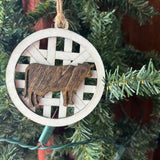 Farmhouse Christmas Ornament Set – Basket Weave Wood Ornaments (Set of 6) with Farm Animals & Windmill