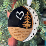 Memorial Ornament – “The Sky Looks Different” – 3.25" Layered Wood Remembrance Christmas Tree Decoration with Moon & Stars