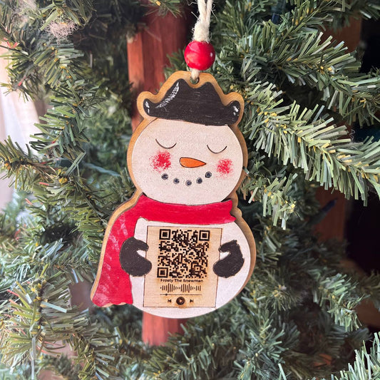 Frosty the Snowman QR Code Ornament – 5.5" Layered Wood Christmas Music Decor – Plays Song When Scanned
