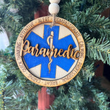 Paramedic Ornament – 3.25" Layered Wood Christmas Ornament – EMS Star of Life Tribute for First Responders & Medics