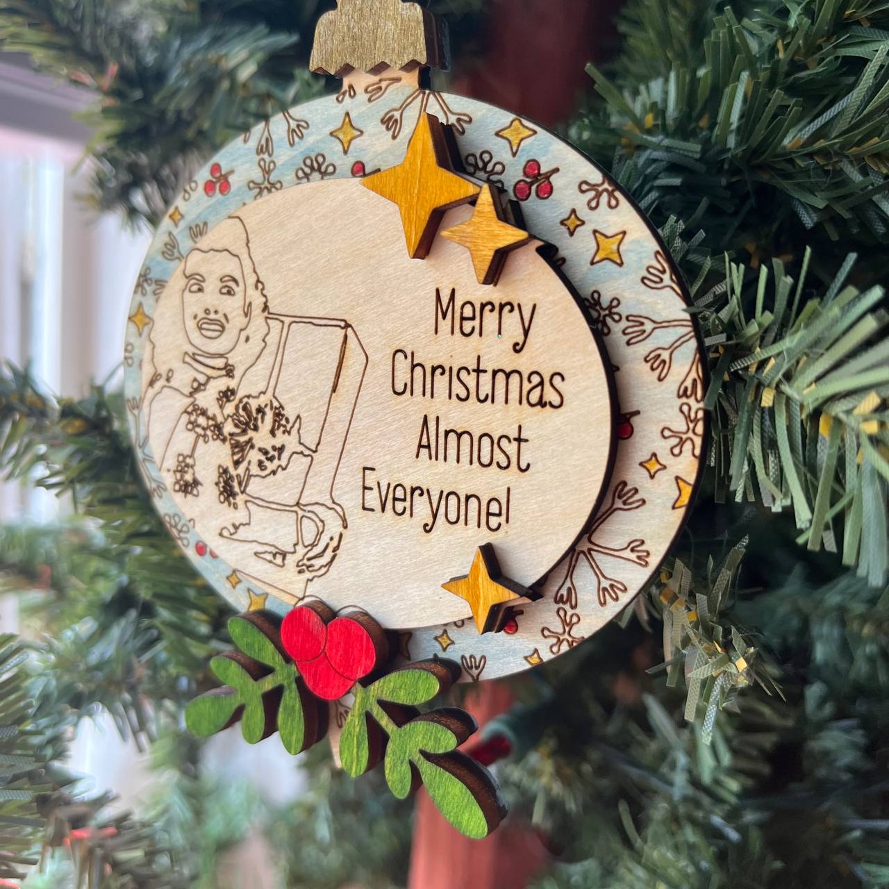 “Merry Christmas Almost Everyone” Ornament – 3.75" Tall Layered Wood Funny Holiday Tree Decor – Classic Movie Quote Ornament