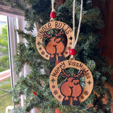 Funny Reindeer Butt Ornaments – “Merry KissMyAss” & “Jingle Butts” – 3.25" Layered Wood Christmas Tree Decor