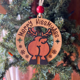 Funny Reindeer Butt Ornaments – “Merry KissMyAss” & “Jingle Butts” – 3.25" Layered Wood Christmas Tree Decor