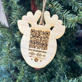 Rudolph QR Code Ornament – Wooden Reindeer Christmas Ornament with Scannable Music Link – Run Rudolph Run Holiday Tree Decor – 4" Tall