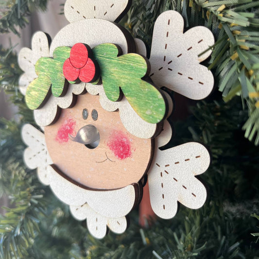 Ms. Claus Tealight Christmas Ornament – Light-Up Nose Wooden Ornament – Glowing LED Holiday Decoration – 4" Rustic Layered Christmas Tree Ornament