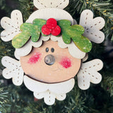 Ms. Claus Tealight Christmas Ornament – Light-Up Nose Wooden Ornament – Glowing LED Holiday Decoration – 4" Rustic Layered Christmas Tree Ornament