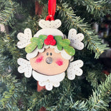 Ms. Claus Tealight Christmas Ornament – Light-Up Nose Wooden Ornament – Glowing LED Holiday Decoration – 4" Rustic Layered Christmas Tree Ornament