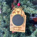 Reindeer Christmas Countdown Ornament – 4" Chalkboard Holiday Countdown Sign – Days Until Christmas Ornament – Rustic Reindeer Wood Tree Decor