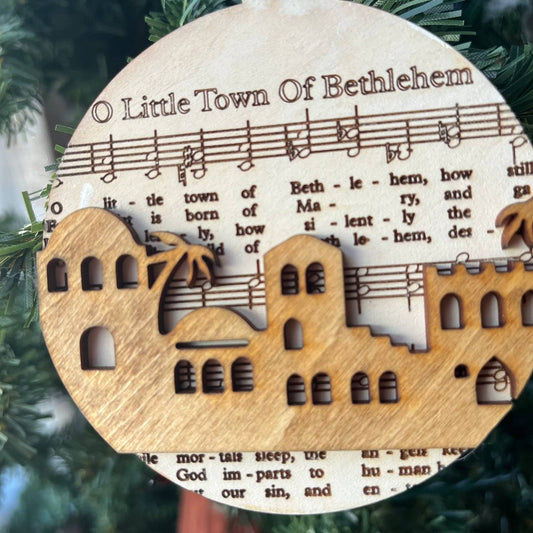 Christmas Hymn Ornament Set of 5 | Faith-Based Wood Ornaments with Classic Carols | Religious Christian Holiday Decor | Away in a Manger, We Three Kings, Joy to the World