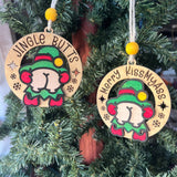 Funny Elf Butt Ornaments – “Merry KissMyAss” & “Jingle Butts” – 3.25" Round Christmas Tree Humor