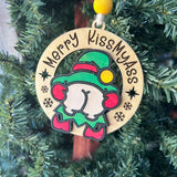 Funny Elf Butt Ornaments – “Merry KissMyAss” & “Jingle Butts” – 3.25" Round Christmas Tree Humor