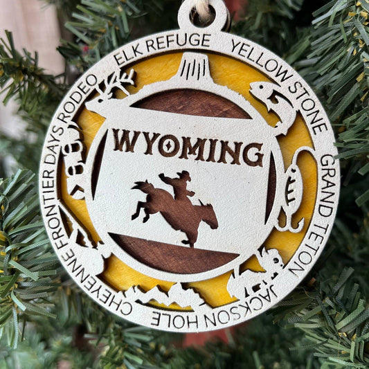 Wyoming State Ornament – Cowboy Bucking Horse Christmas Tree Decor – Cheyenne Rodeo, Yellowstone, Grand Teton, Jackson Hole
