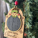 Christmas Countdown Elf Ornament – 5" Tall Wooden Days Until Christmas Chalkboard – Holiday Elf Chalk Sign Tree Decoration