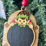 Christmas Countdown Elf Ornament – 5" Tall Wooden Days Until Christmas Chalkboard – Holiday Elf Chalk Sign Tree Decoration