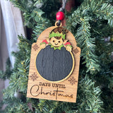Christmas Countdown Elf Ornament – 5" Tall Wooden Days Until Christmas Chalkboard – Holiday Elf Chalk Sign Tree Decoration