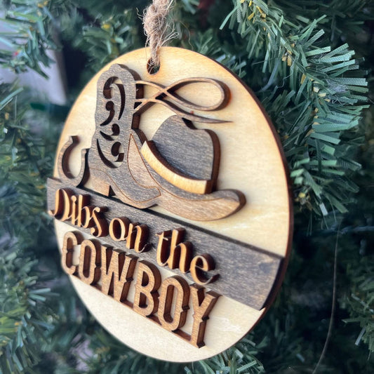Dibs on the Cowboy Ornament – Western Cowboy Hat & Boot Christmas Tree Decor, Rustic Country Holiday Gift for Her