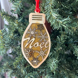 Rustic Noel Christmas Ornament – Wood and Resin Light Bulb Ornament with Snowflakes | Farmhouse Holiday Tree Decor | Handmade Christmas Decoration