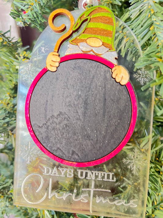 Christmas Countdown Gnome Ornament – Clear Acrylic Days Until Christmas Chalkboard – 5" Tall Holiday Gnome Tree Decoration