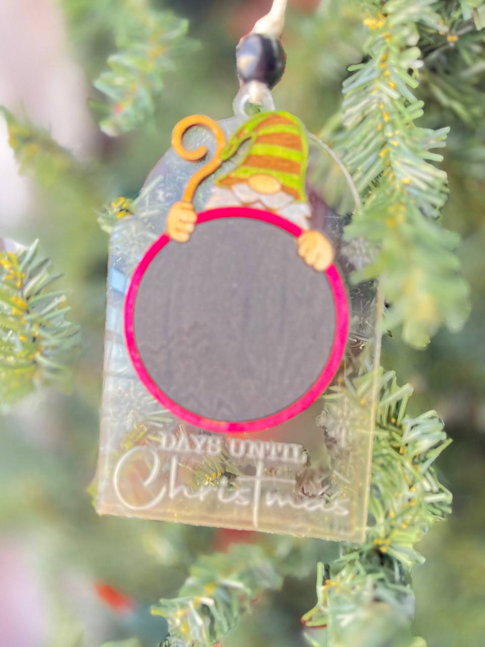 Christmas Countdown Gnome Ornament – Clear Acrylic Days Until Christmas Chalkboard – 5" Tall Holiday Gnome Tree Decoration