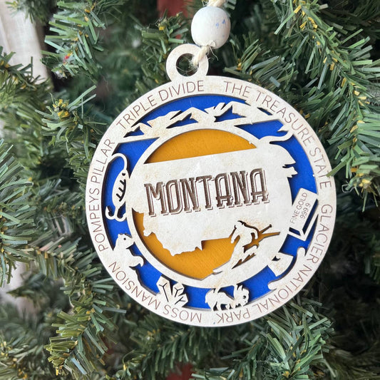 Montana State Ornament – 3.25” Round Laser Cut Western Scene Christmas Decoration | Montana Gift for Outdoor Enthusiasts, Ranchers & Treasure State Travelers