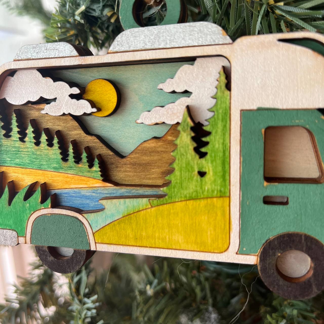 Rustic Outdoor Christmas Ornament Set - Hand-Painted 4-Layer Wooden Nature Collection (12 Pieces)