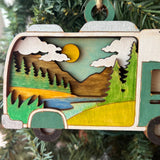Rustic RV Camper Christmas Ornament - Hand-Painted 4-Layer Wooden Motorhome Holiday Decor