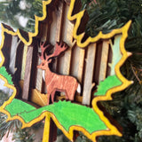 Rustic Deer Maple Leaf Christmas Ornament - Hand-Painted 4-Layer Wooden Forest Scene