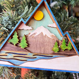 Rustic Mountain Christmas Ornament - Hand-Painted 4-Layer Wooden Nature Scene