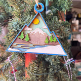Rustic Mountain Christmas Ornament - Hand-Painted 4-Layer Wooden Nature Scene