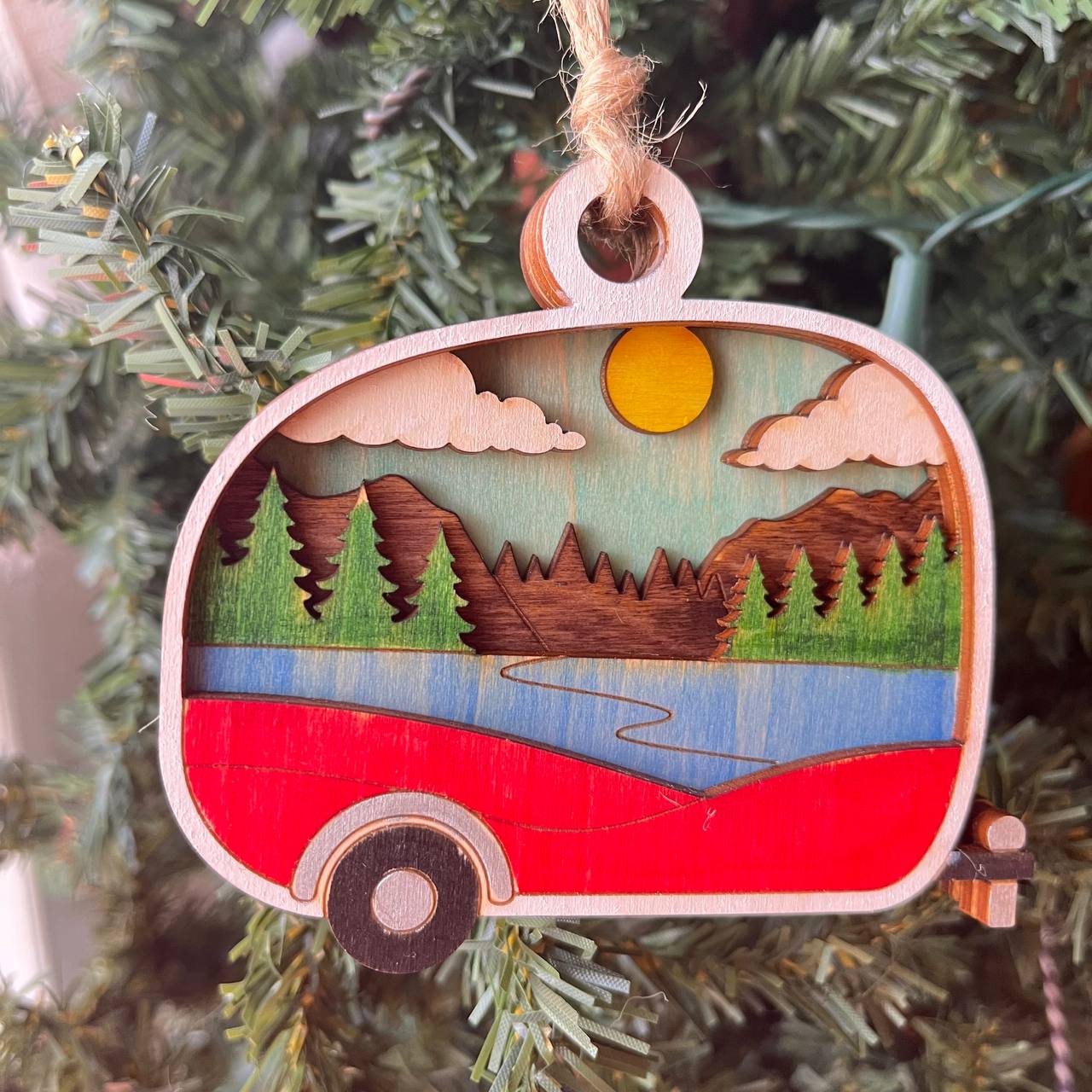 Rustic Outdoor Christmas Ornament Set - Hand-Painted 4-Layer Wooden Nature Collection (12 Pieces)