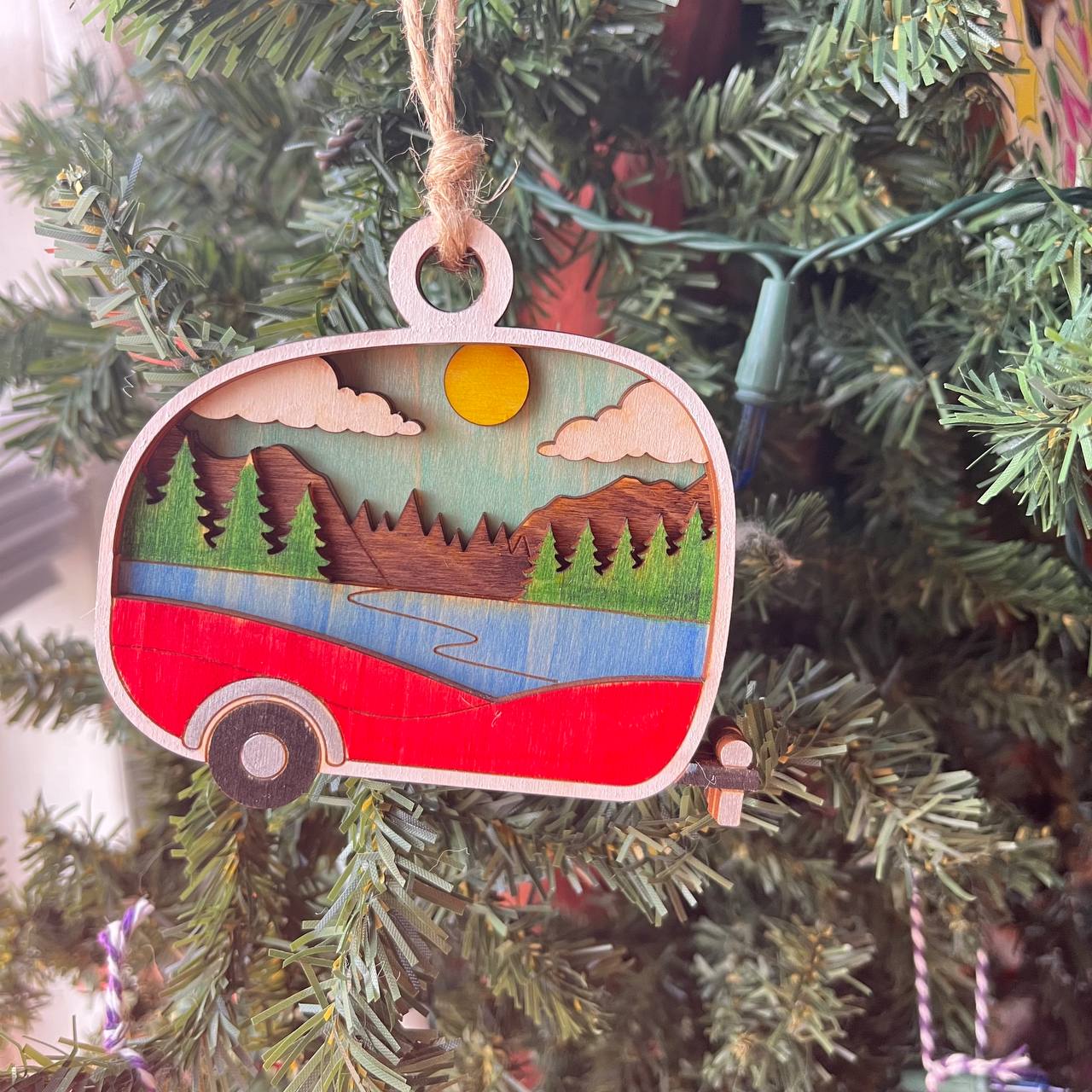 Rustic Outdoor Christmas Ornament Set - Hand-Painted 4-Layer Wooden Nature Collection (12 Pieces)