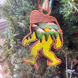 Rustic Bigfoot Christmas Ornament - Hand-Painted 4-Layer Wooden Sasquatch Forest Scene
