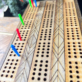 Handcrafted Wooden Cribbage Board with Storage – Pegs & Cards Included – Rustic Nesting-Lid Design (10.5"x4.5")