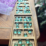 Handcrafted Folding Wooden Mancala Game – Travel Board with Leather Clasp & Glass Marbles (9.5"x5.5" Closed)