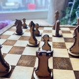 Handcrafted Wooden Chess Set – Portable Board with Storage Drawer & Detailed Pieces (9.5" Square)