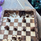 Handcrafted Wooden Chess Set – Portable Board with Storage Drawer & Detailed Pieces (9.5" Square)