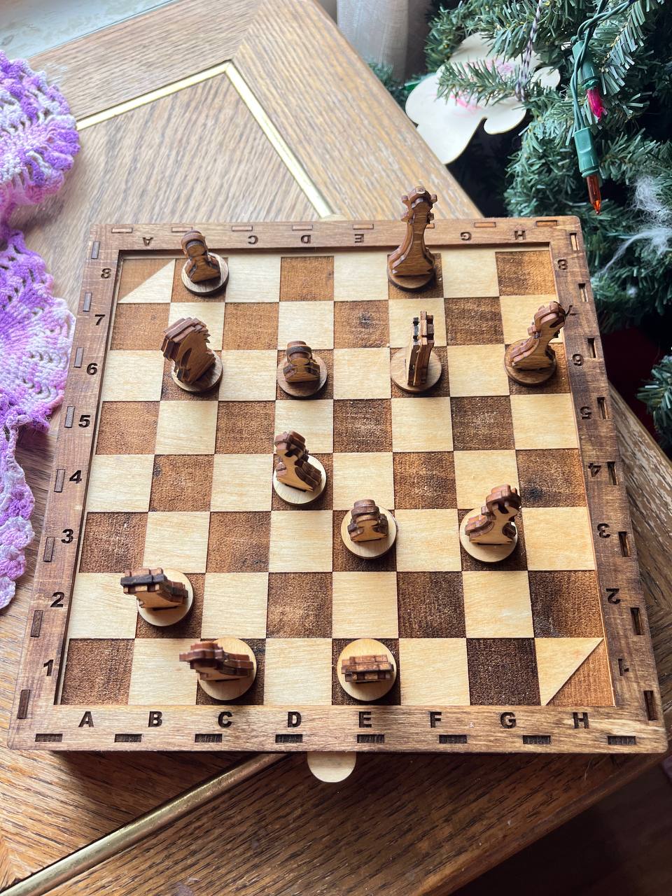 Handcrafted Wooden Chess Set – Portable Board with Storage Drawer & Detailed Pieces (9.5" Square)