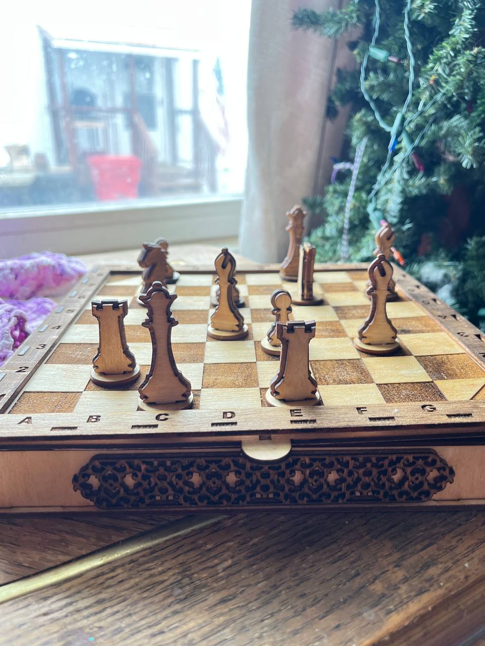 Handcrafted Wooden Chess Set – Portable Board with Storage Drawer & Detailed Pieces (9.5" Square)