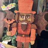 Handcrafted Halloween Wood Decor Set – Layered 3D Squirrel with Pumpkin & Vampire Nutcracker – Rustic Autumn Tabletop Decorations