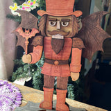 Handcrafted Halloween Wood Decor Set – Layered 3D Squirrel with Pumpkin & Vampire Nutcracker – Rustic Autumn Tabletop Decorations
