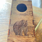 Customizable Mini Tabletop Cornhole Game – Personalized Wooden Bottle Cap Toss with Engraving – Rustic Cabin or Camping Game (5"x2.75"x1.5")