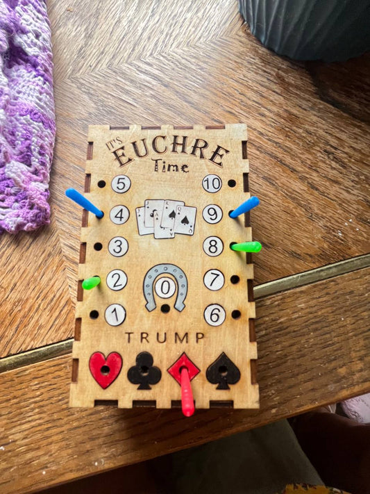 Euchre Scorekeeper Game – Handcrafted Wooden Peg Board with Cards & Pegs – Portable Euchre Set (5.25"x3.25"x1.5")