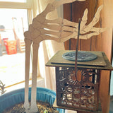 Halloween Skeleton Hand Solar Light – Rustic Wooden Lantern Yard or Patio Decoration – Spooky Outdoor Halloween Decor (14"x6.5")