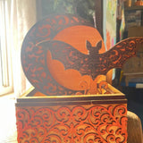 Handcrafted Wooden Filigree Box – Halloween Candy Dish or Keepsake Storage – Layered Scrollwork Wood Box with Nesting Lid (8"x6"x4.25")