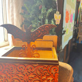 Handcrafted Wooden Filigree Box – Halloween Candy Dish or Keepsake Storage – Layered Scrollwork Wood Box with Nesting Lid (8"x6"x4.25")